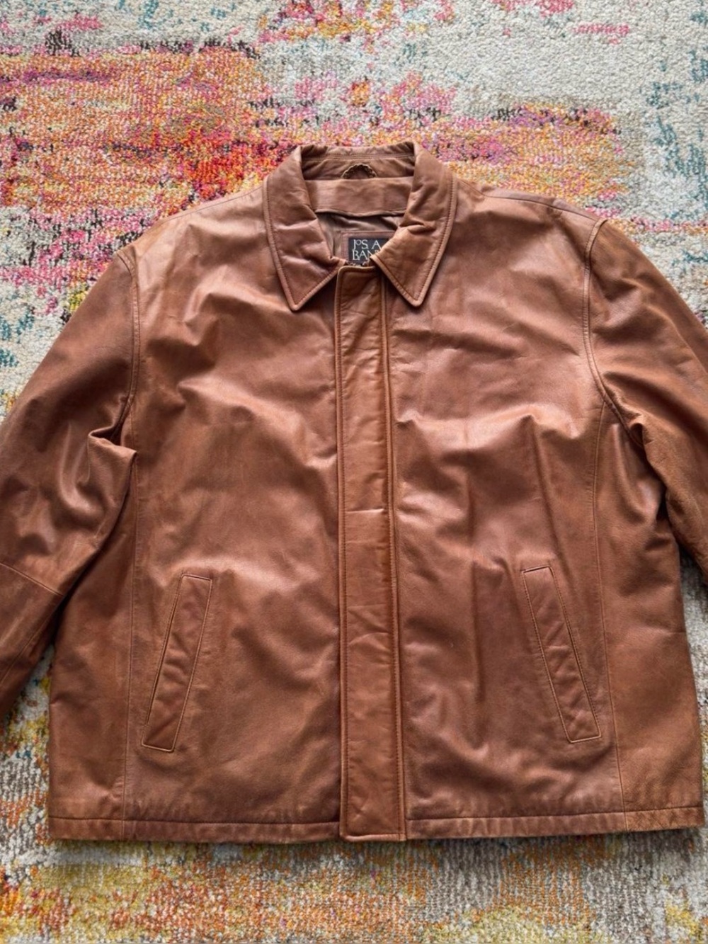 Jos. A. Bank Men's Tan Leather Bomber Jacket